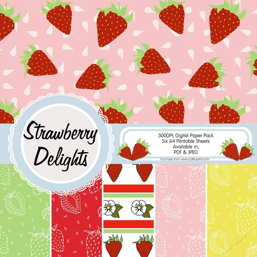 Strawberry Delights Digital Papers, Pack of Six Sheets