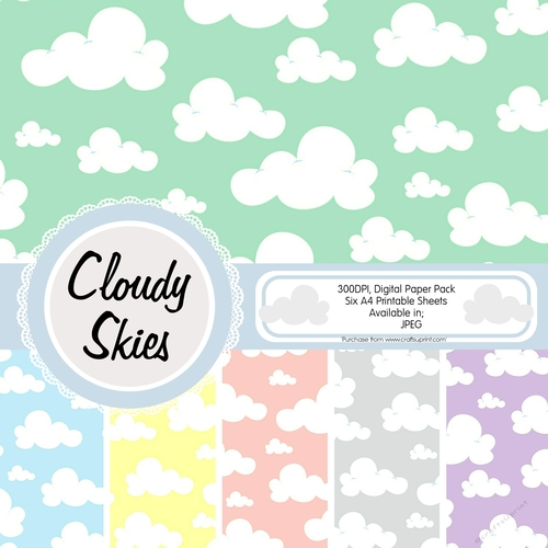 Clouded Sky Digital Paper, Pack of Six Sheets