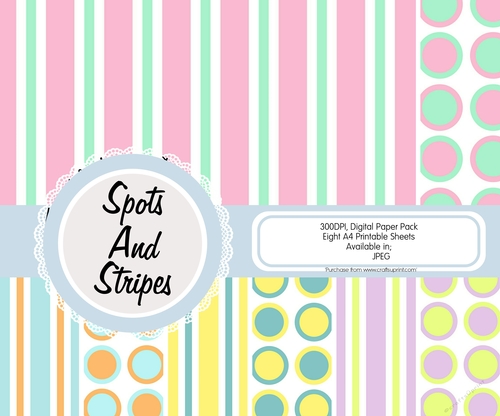 Spots and Stipes Digital Paper, Pack of Eight Sheets
