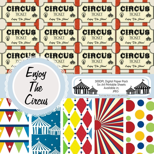 Circus Digital Paper, Pack of Six A4 Papers