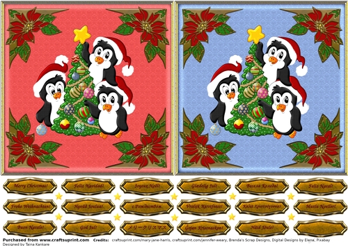 Pink and blue Penguin Christmas Toppers