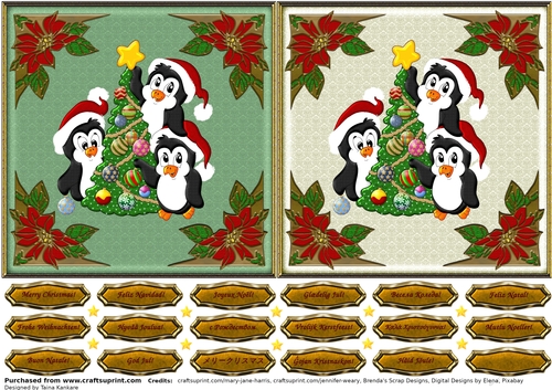 Green and Beige Penguin Christmas Toppers