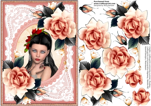The Dark Haired Lady and Peach Roses Portrait