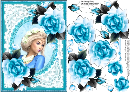 The Blond Haired Lady And Teal Roses Portrait