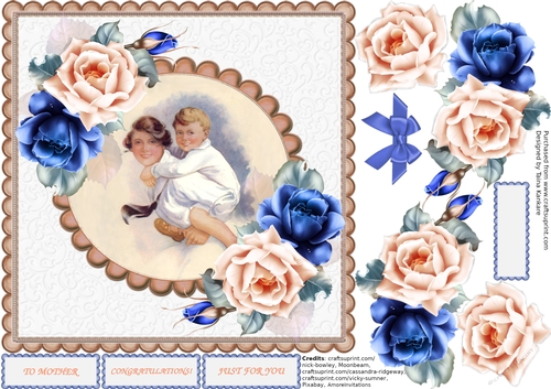 The Vintage Mother 2, Son and Blue and Peach roses