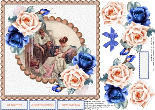 The Vintage Family  with Baby and Blue and Peach roses