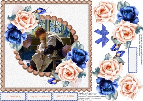 The Vintage Mother and Baby and Blue and Peach roses