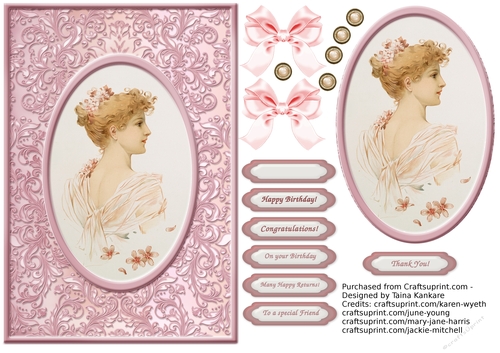 Charming Vintage Lady in Pink Frame