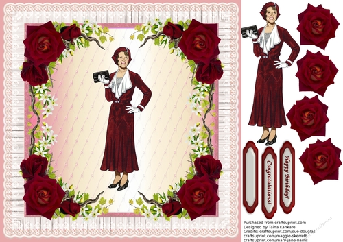 Vintage Lady in Deep Red Velvet Dress