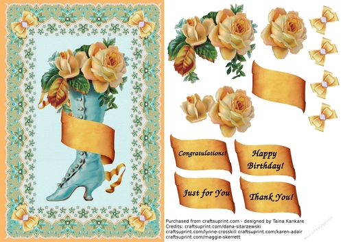 The Turquoise Vintage Boot with Peach Roses