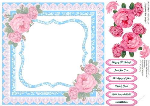 Vintage Kitties with Pink Vintage Roses and Pillow pink-blue insert
