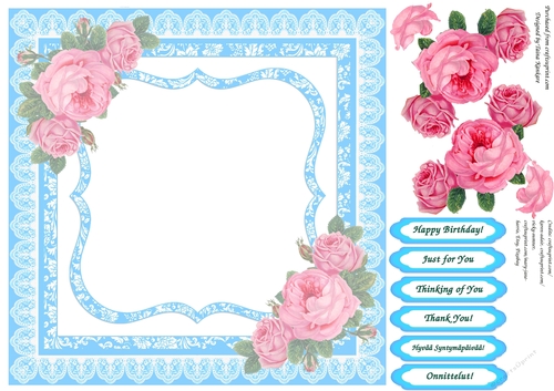 Vintage Kitties with Pink Vintage Roses and Pillow blue insert