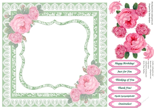 Vintage Kitties with Pink Vintage Roses and Pillow Green Insert