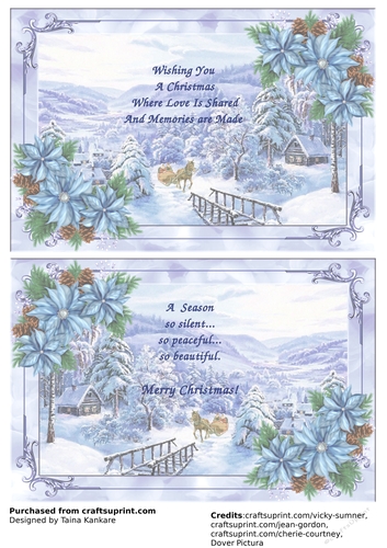 Blue Poinsettia Magical Vintage Winter Scenery inserts with text
