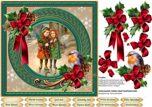 Vintage Christmas Children and a Robin