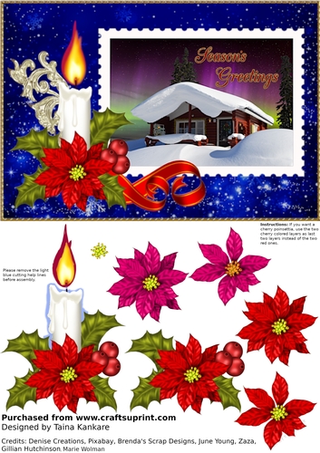 Aurora Borealis and Red Poinsettia Candle
