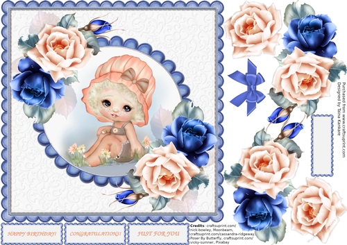 The Vintage Girl and Blue and Peach roses
