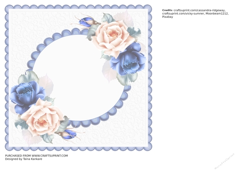The Vintage Girl and Blue and Peach roses - left blank insert