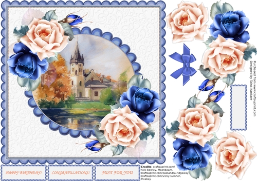 The Vintage Church and Blue and Peach roses