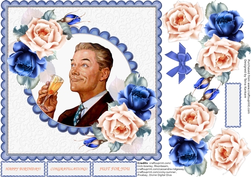The Drinking Retro Man and Blue and Peach roses