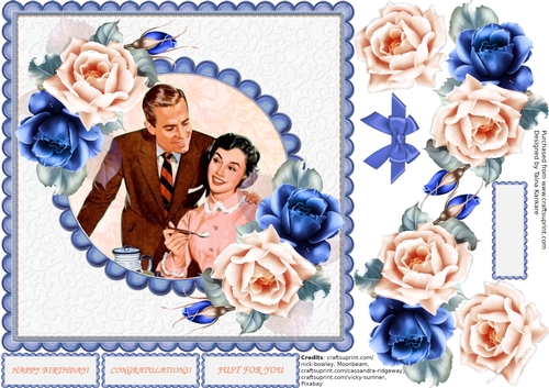 The Retro Couple and Blue and Peach roses