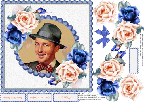 The Retro Man With A Fedora Hat and Blue and Peach Roses