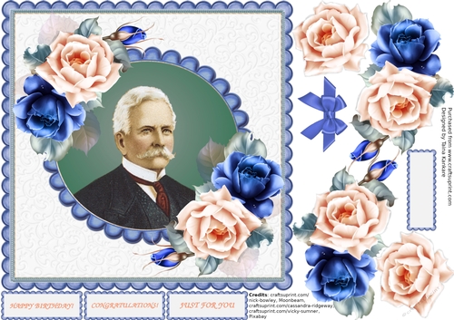 The Vintage Silver Hair Man and Blue and Peach Roses