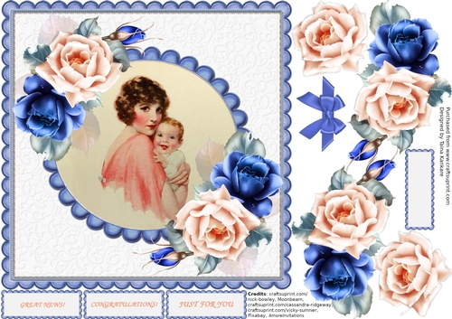 The Vintage Mother, Baby and Blue and Peach roses