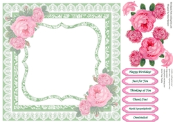 Vintage Kitties with Pink Vintage Roses and Pillow Green Insert