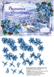 Blue Poinsettia Magical Vintage Winter Scenery