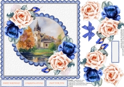 The Vintage Church and Blue and Peach roses
