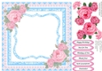 Vintage Kitties with Pink Vintage Roses and Pillow pink-blue insert