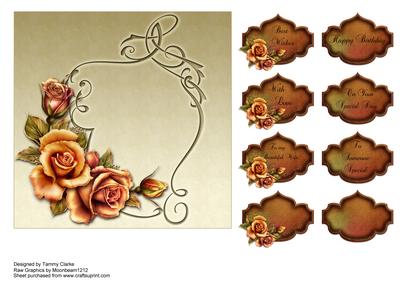 Burnt Orange Roses Card Topper