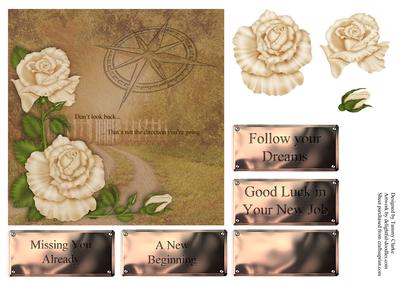 Soft Cream Rose & Compass Card Topper