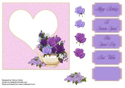 Delicate Roses and Teapot Card Topper