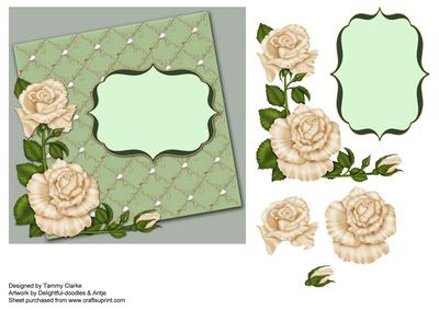 Sage Green Card Topper with Cream Roses