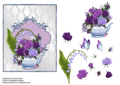 Beautiful Teapot and Roses Card Topper