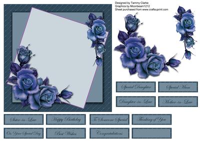 Elegant Midnight Blue Rose Card Topper