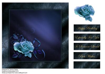 Blue Night Time Rose Card Topper