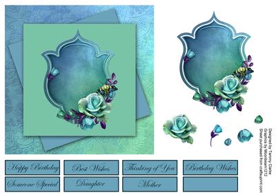Shades of Blue Roses Card Topper