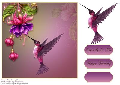 Fuschia and Hummingbird Card Topper 1