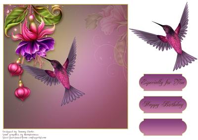 Fuschia and Hummingbird Card Topper 2