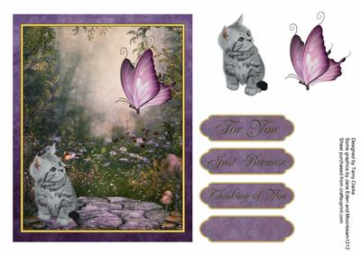 'a Careful Watch' Kitten and Butterfly Card Topper