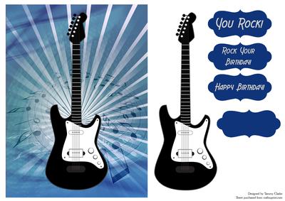 Blue Tones Guitar Music Card Topper
