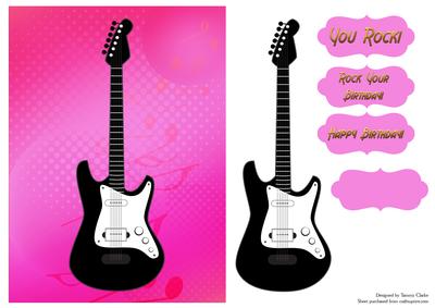 Loud Pink Guitar Card Topper
