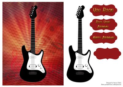 Red and Gold Guitar Card Topper