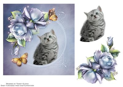 Adorable Kitten with Roses Card Topper