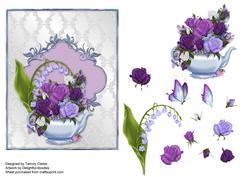 Beautiful Teapot and Roses Card Topper