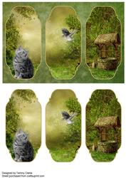 'incoming' Kitten and Bird Card Topper
