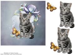 Adorable Kitten and Butterfly Card Topper